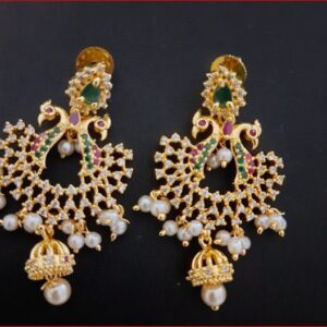 Peacock Design Jhumka Earrings with Pearls
