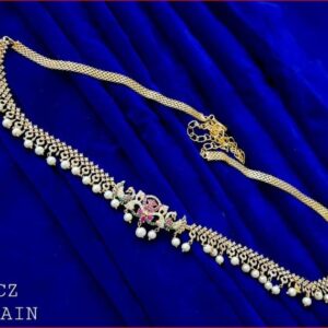 CZ Peacock Hip Belt with Stones and White Pearls