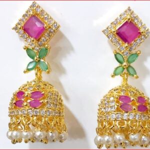 Regal Blossom Ruby-Green Jhumkas