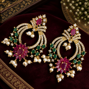 Chandbali Jumkas with Stones and Pearls