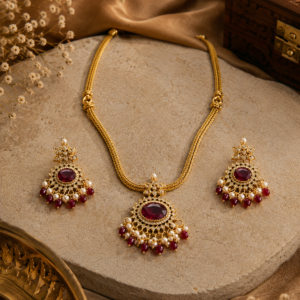 Traditional Gold-Tone Chain and Pendant, Earrings Set