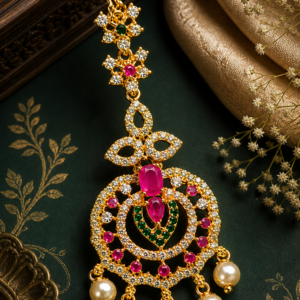 Gold Multicolor Pearl Maang Tikka