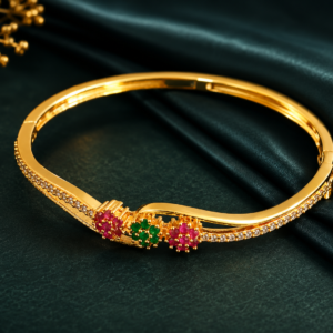 Gold Plated Bracelet with Red and Green Stones