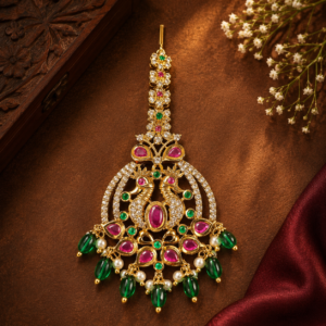 Emerald Peacock Maang Tikka