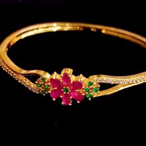Gold Plated Bracelet with Floral Red and Green Stones