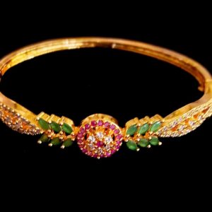 Gold Plated Bracelet with Round Center and Green Stone Detailing