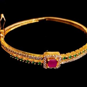 Gold Plated Bracelet with Square Stone and Green Detailing