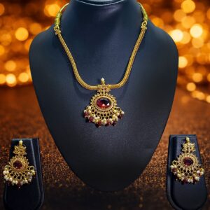 Traditional Gold-Tone Chain and Pendant, Earrings Set