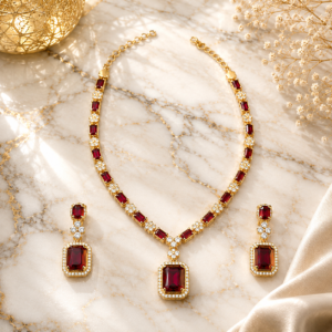 Ruby Radiance Pendant Necklace Set