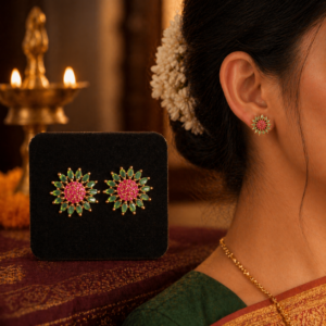 Floral Emerald and Ruby Stud Earrings
