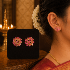 Floral Pink Stone Stud Earrings