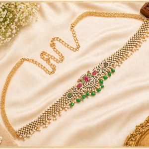 Green Bead Floral Stone Kamarband (Hip Belt)