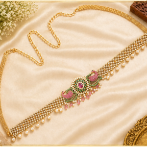 Peacock Motif Pearl Drop Kamarband (Hip Belt)