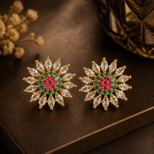 Royal Floral CZ Stud Earrings