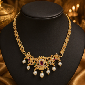 Antique Gold Floral Chain Locket with Pearl Drops
