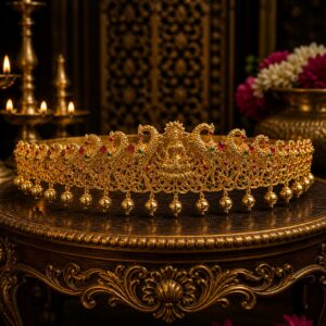 Antique Lakshmi Peacock Temple Hip Belt with Gold Bead Danglers