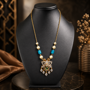 Designer Pearl and Blue Beads Chain Locket Set