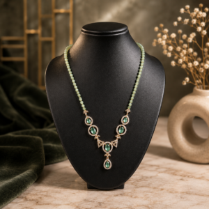 Elegant Green Stone Beaded Chain Locket Set