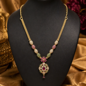 Floral Multicolor Stone Chain Locket with Circular Pendant