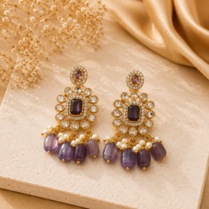 Royal Purple Crystal Pearl Drop Jhumka