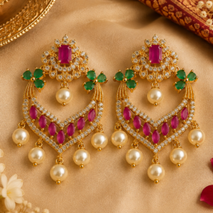 Majestic Ruby Pearl Chandbali Earrings
