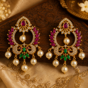 Regal Ruby Pearl Chandbali Earrings