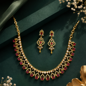 Ruby Dewdrop Crystal Statement Jewellery Set