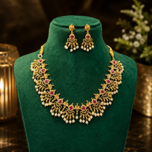Ruby Pearl Vine Statement Jewellery Set