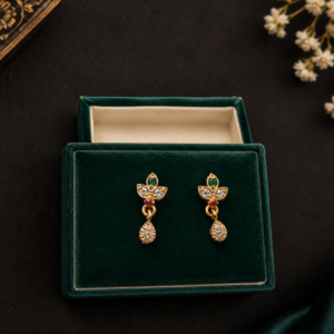 Gold-Tone Floral Drop Earrings with Green and Red Stones