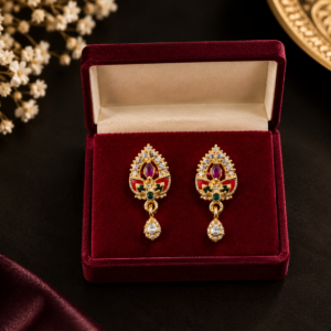 Gold-Tone Ruby Green Teardrop Dangle Earrings