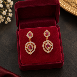Gold-Tone Ruby Teardrop Crystal Drop Earrings