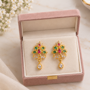 Golden Multicolor Marquise Floral Dangle Earrings