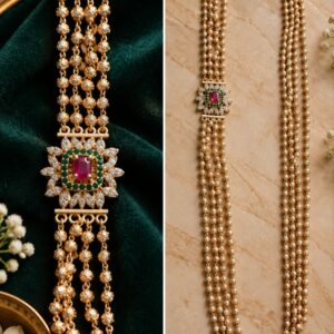 Ruby Emerald Floral Beaded Multi-Strand Chandraharm