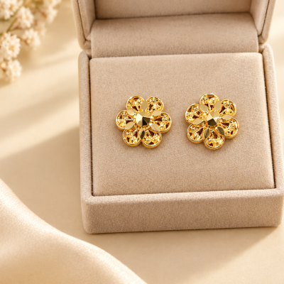 Antique Gold Petal Cluster Stud Earrings