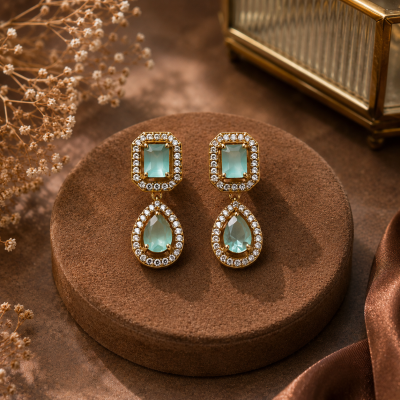 Aqua Crystal Teardrop Statement Earrings