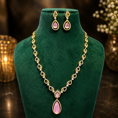 Blush Teardrop Crystal Pendant Necklace Set