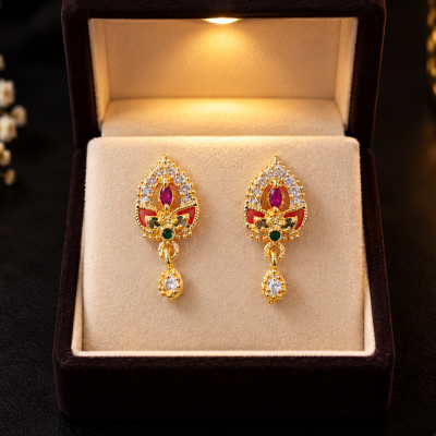Crimson Leafwork Emerald Marquise Drop Earrings