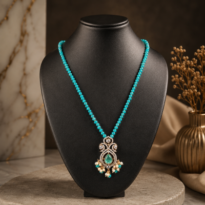 Designer Turquoise Beads Chain Locket Set