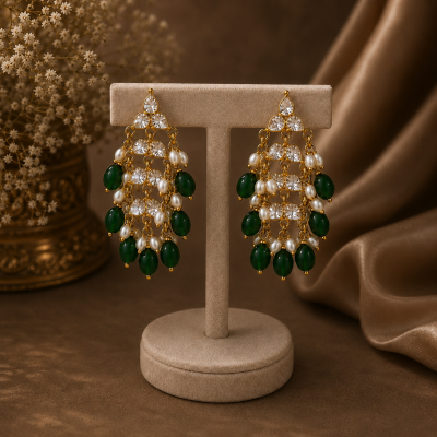 Elegant Green Beads Pearl Jhumka