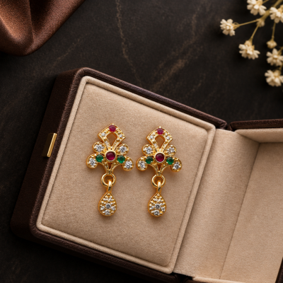 Elegant Multicolor Floral Crystal Drop Earrings
