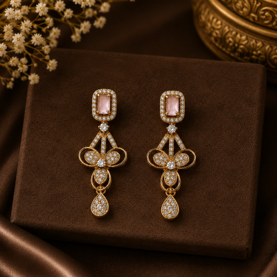 Elegant Pink Crystal Floral Drop Earrings