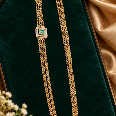 Emerald Pendant on Layered Gold Chains