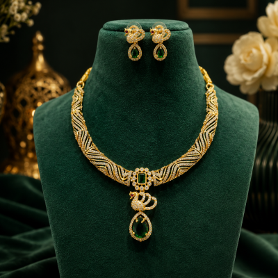Emerald Swan Pendant Statement Jewellery Set