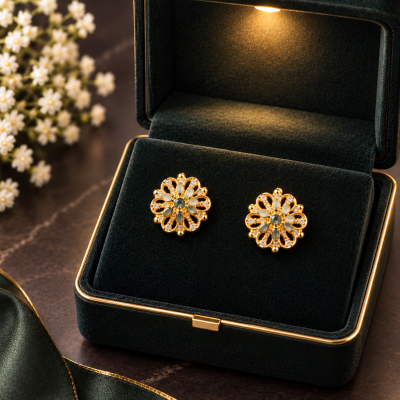 Golden Daisy Filigree Crystal Stud Earrings