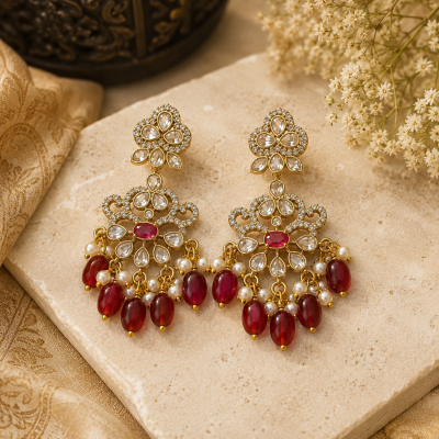 Majestic Ruby Pearl Drop Chandbali Jhumka