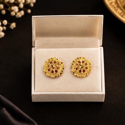 Ornate Golden Filigree Rosette Stud Earrings