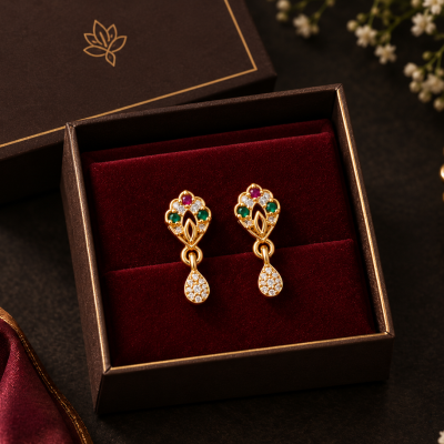 Royal Bloom Gold-Plated Gemstone Drop Earrings
