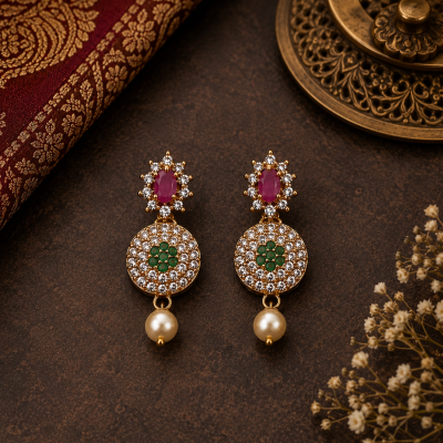 Royal Emerald Pearl Drop Earrings