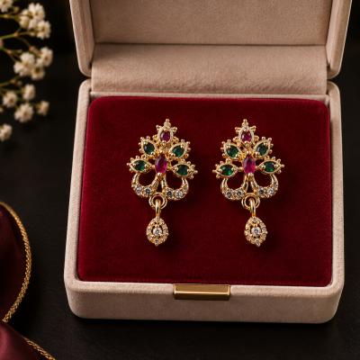 Royal Emerald Vine Ruby Crystal Hanging Earrings