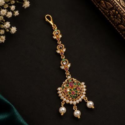 Royal Multicolor Floral Pearl Maangtika